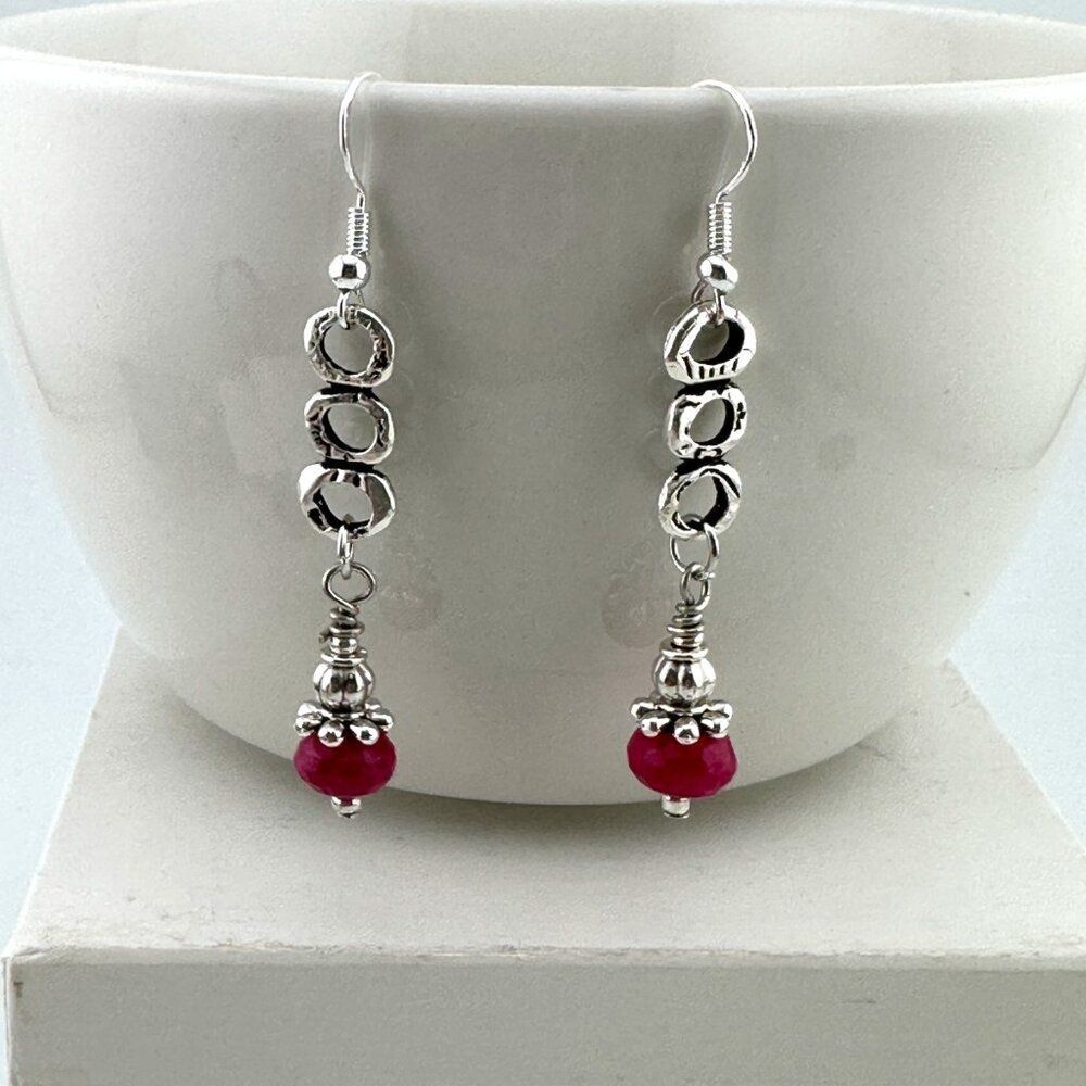 Faceted Hot Pink Jade Earrings 925 Sterling Silver Ear Wires